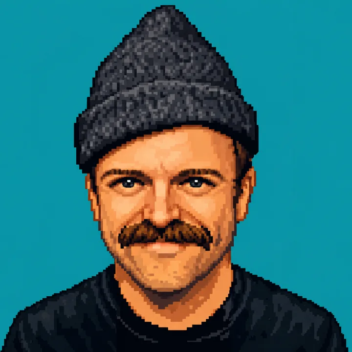 Pixel-porträtt av John Karlsson, grundaren av Pallevante